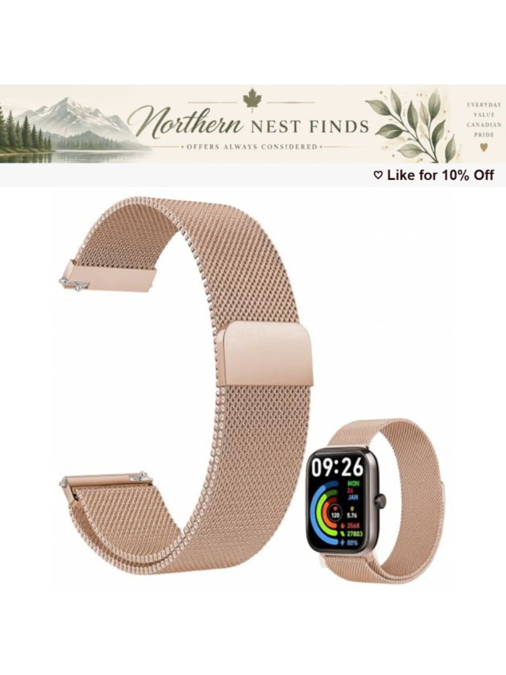 22mm Stainless Steel Milanese Smart Watch Band Magnetic Clasp